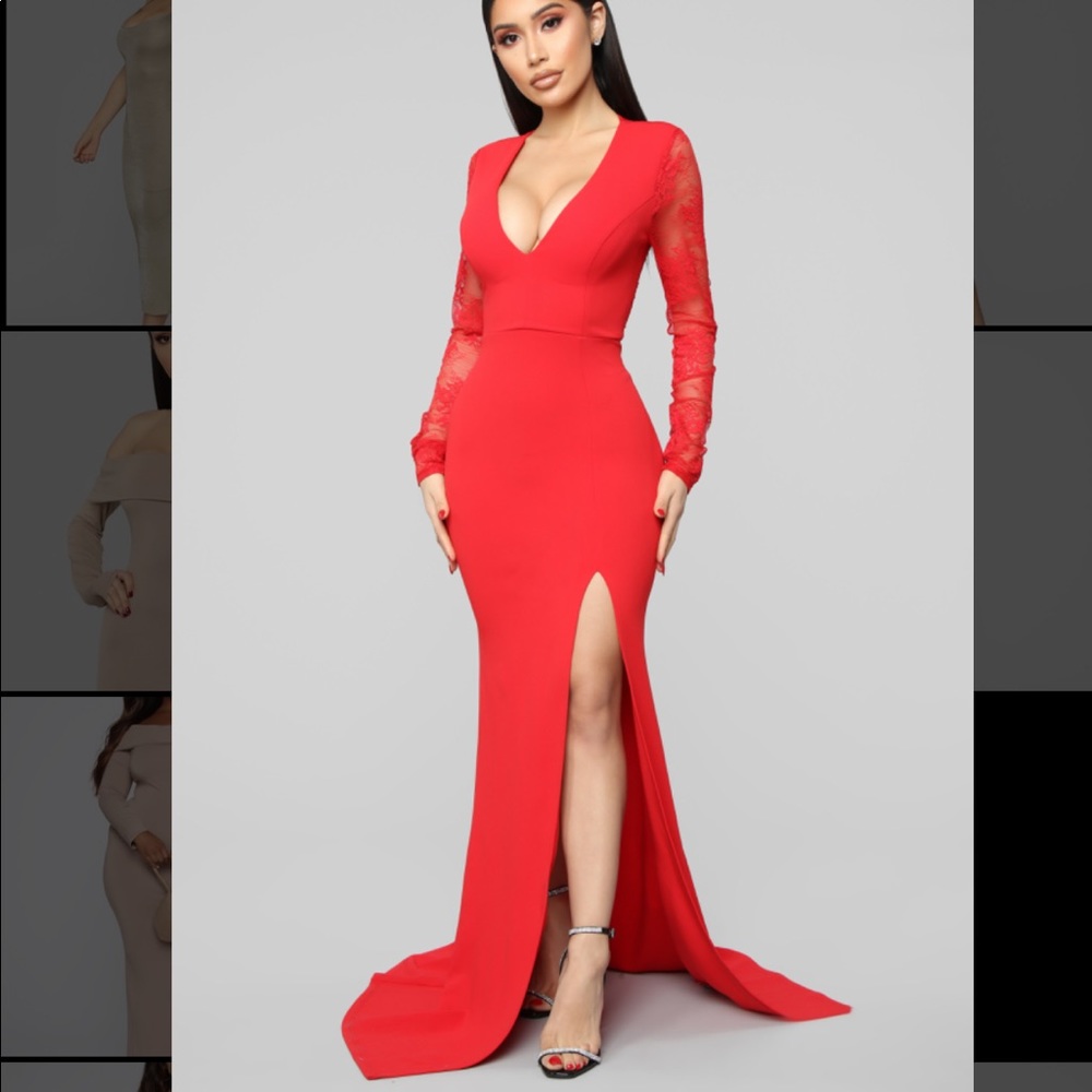 Fashion Nova Red Lace Maxi Dress